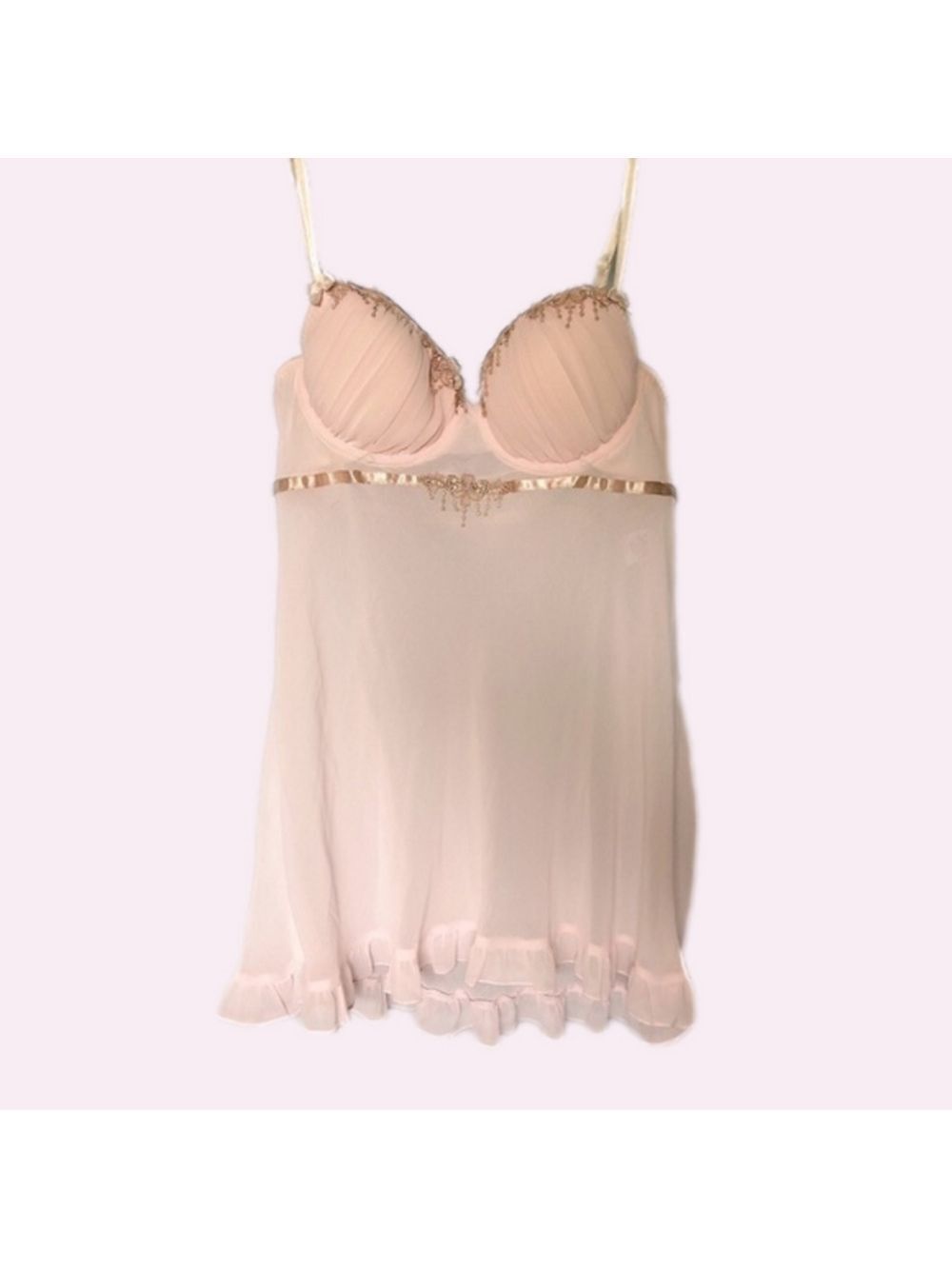LINDA Donatella baby doll lingerie soft pink sheer Medium Feminine Twee